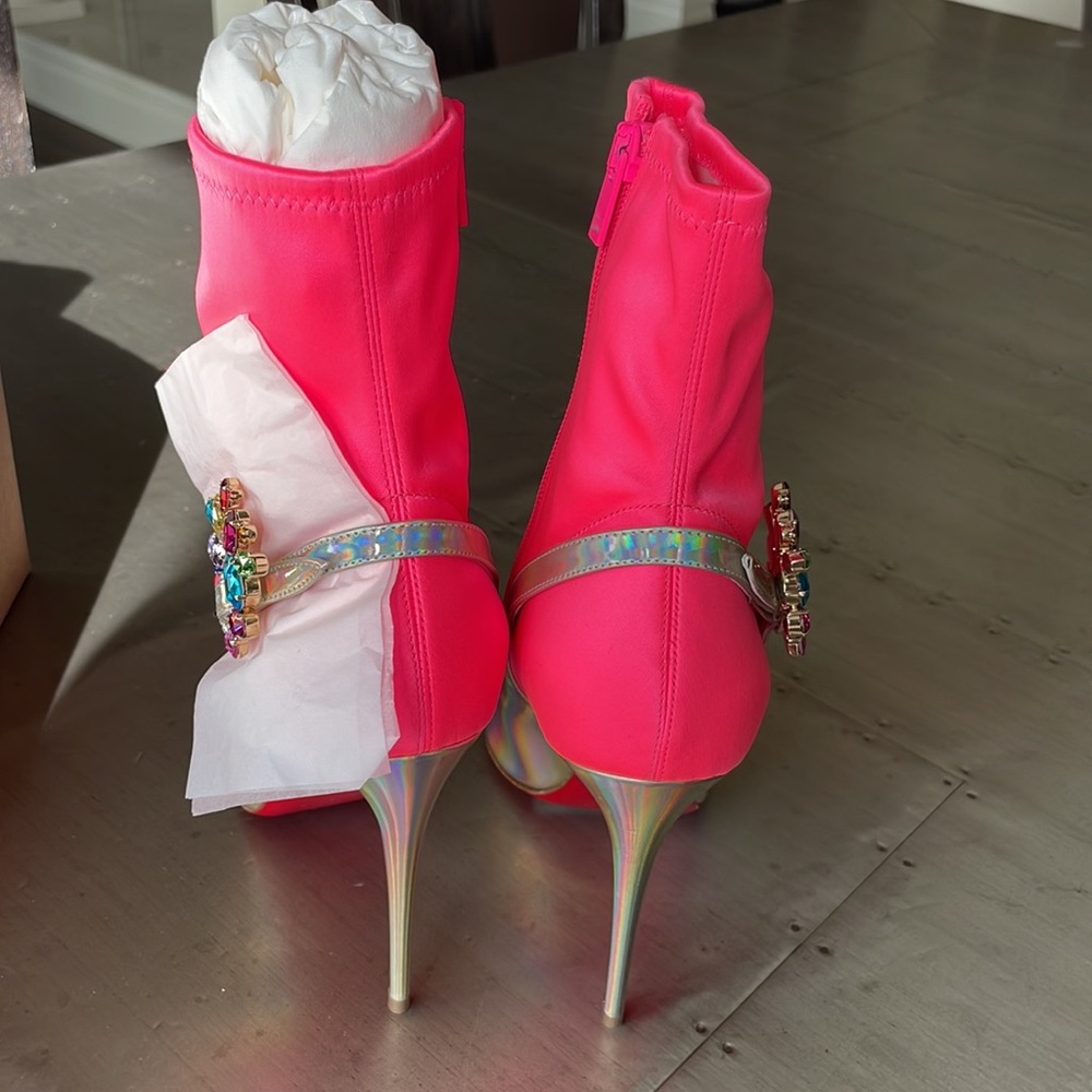 Christian louboutin Jessie booty 100mm stiletto boot barbie fluo neon sz 37.5 - Picture 6 of 13